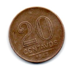 1943 - 20 Centavos  - Níquel Rosa - Moeda Brasil - Estado de Conservação: Muito Bem Conservada (MBC)