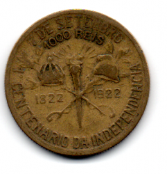 1922 - 1000 Réis - Comemorativa do 1° Centenário da Independência do Brasil - Moeda Brasil - Estado de Conservação: Muito Bem Conservada (MBC)