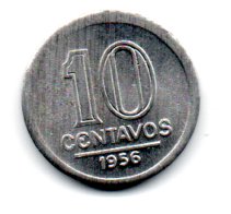 1956 - 10 Centavos - Moeda Brasil - Estado de Conservação: Soberba/Flor (Sob/FC)