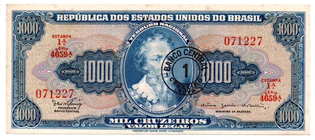 Numis Market C121 1 Cruzeiro Novo (Sobre 1000 Cruzeiros) 1° Estampa Série 4659 Pedro