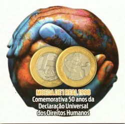 Cartela Vazia - P/ Moeda de 1 Real 1998 - 50 Anos da Declaração Universal dos Direitos Humanos - c/ capa