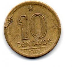 1945 - 10 Centavos - COM Sigla OM no Anverso -  ERRO:  Delaminação - Moeda Brasil