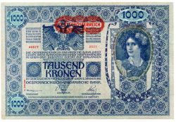 Áustria - 1919 - 1000 Kronen - Carimbo (DEUTSCHÖSTERREICH - Áustria Alemã) - GRANDE - Cédula  Estrangeira