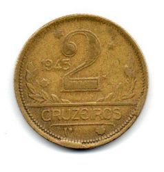 1945 - 2 Cruzeiros - Com Aspas - ERRO: Cunho Quebrado - Moeda Brasil
