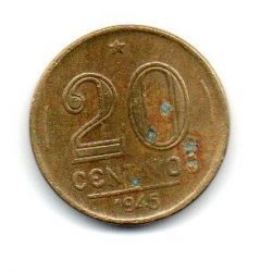 1945 - 20 Centavos - ERRO: Cunho Quebrado + Delaminação - SEM Sigla OM no Anverso - Moeda Brasil