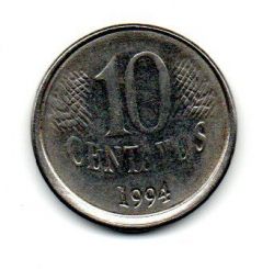 1994 - 10 Centavos - ERRO: Disco Descentralizado / Boné - Moeda Brasil