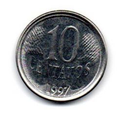 1997 - 10 Centavos - ERRO: Disco Descentralizado / Boné - Moeda Brasil