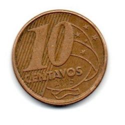 2005 - 10 Centavos - ERRO: Cunho Trincado - Moeda Brasil