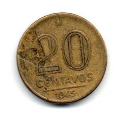 1945 - 20 Centavos - ERRO: Delaminação - SEM Sigla OM no Anverso - Moeda Brasil