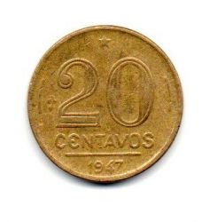 1947 - 20 Centavos - ERRO: Delaminação - Moeda Brasil