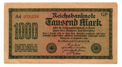 Alemanha - 1922 -  1000 Mark - Cédula Estrangeira