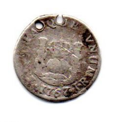 Bolívia - 1767 - 1/2 Real - RARA (VARIANTE J.R) Carlos III - Prata - .917 - Aprox.  1,6g - 16,2mm