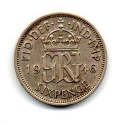 Reino Unido  - 1946 - 6 Pence - Prata .500 - Aprox 2,8g - 19,4 mm