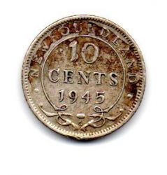 Terra Nova - 1945 - 10 Cents - Prata .800 - Aprox. 2,33 g - 18,03mm