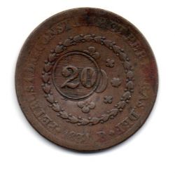1831R - 40 Réis - C/ Carimbo Geral de 20 - Petrus I - Moeda Brasil Império