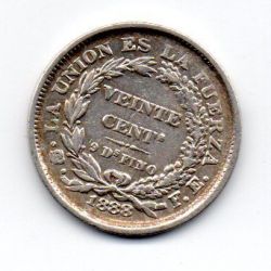Bolívia - 1888 - 20 Centavos - Prata .900 - Aprox. 4,6g - 22,34mm