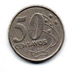 1998 - 50 Centavos - ERRO: Duplicação (No Reverso e na palavra "Brasil" ) - Moeda Brasil