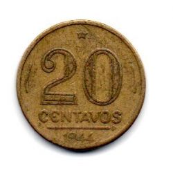 1944 - 20 Centavos - ERRO: Cunho Rachado - COM Sigla OM no Anverso - Moeda Brasil