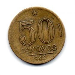 1944 - 50 Centavos - ERRO: Cunho Entupido (Na letra "A" da palavra Brasil) - Sem Sigla OM no Anverso - Moeda Brasil