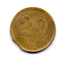 1945 - 20 Centavos - ERRO: Disco Cortado - Sem Sigla OM no Anverso - Moeda Brasil
