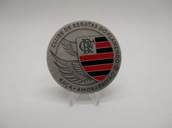 Medalha 120 Anos do Clube de Regatas do Flamengo - Prata .900 - c/ Resina - Aprox. 64g - 50mm