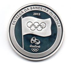 2012 - 5 Reais - Comemorativa da Entrega da Bandeira Olímpica - Prata .925 - Aprox. 27g - 40mm