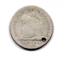 Guatemala - Data Ilegível - ½ Reales - Prata .835 - Aprox 1,5 g - 15 mm - C/ Furo