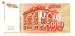 Iugoslávia - 5.000 Dinara - Cedula Estrangeira