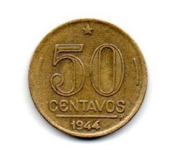 1944 - 50 Centavos - ERRO : Cunho Entupido no "4" - Sem Sigla OM - Moeda Brasil