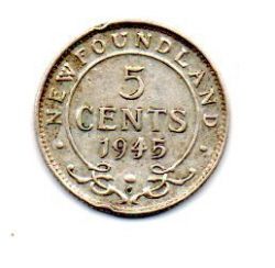 Terra Nova - 1945 - 5 Cents - Prata .800 - Aprox 1,17g - 15,5 mm
