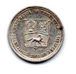 Venezuela - 1960 - 50 Céntimos -  Prata .835 - Aprox 2,5g - 18 mm