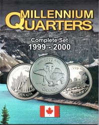 ÁLBUM COMPLETO Moedas Canadá Quarters Millennium - 24 moedas Sob/Fc - obs.: pequeno dano na capa
