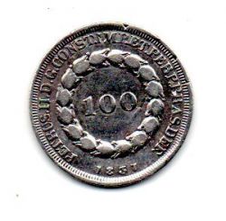 1837 - 100 Réis - Prata .917 - Aprox 2,05 g - 18,5 mm - Moeda Brasil Império