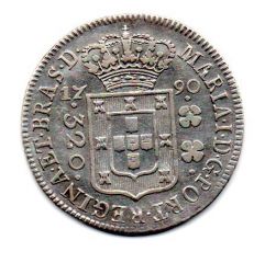 1790 - 320 Réis - Coroa Alta - Prata .0,917 - Aprox 8,89g - 30 mm - Moeda Brasil Colônia