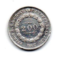 1862 - 200 Réis - Prata .917 - Aprox 2,55 g - 20 mm - Moeda Brasil Império