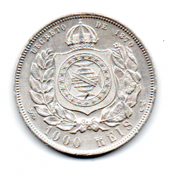 1882 - 1000 Réis - Prata .917 - Aprox 12,75 g - 30 mm  - Moeda Brasil Império