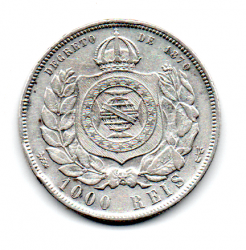 1883 - 1000 Réis - Prata .917 - Aprox 12,75 g - 30 mm  - Moeda Brasil Império