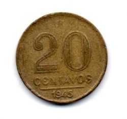 1945 - 20 Centavos - ERRO : Cunho Quebrado - Sem Sigla OM - Moeda Brasil