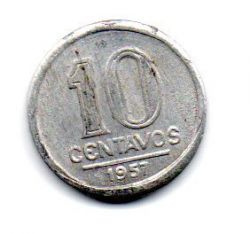 1957 - 10 Centavos - ERRO : Cunho Descentralizado - Moeda Brasil