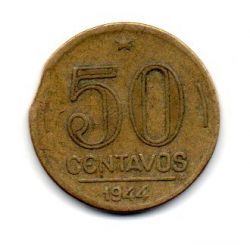 1944 - 50 Centavos - ERRO : Disco Cortado - SEM Sigla OM no Anverso - Moeda Brasil