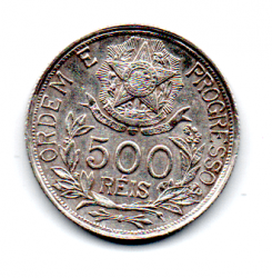 1912 - 500 Réis - Estrelas Ligadas - Prata .900 - Aprox 5 g - 22 mm - Moeda Brasil
