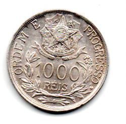 1913 - 1000 Réis - Estrelas Ligadas - Prata .900 - Aprox 10 g - 26 mm - Moeda Brasil