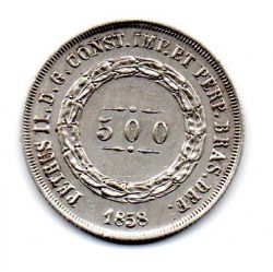 1858 - 500 Réis - Módulo Maior 25,90mm - Prata .917 - Aprox 6,37 g - Moeda Brasil Império