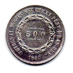 1860 - 500 Réis - Prata .917 - Aprox 6,37 g - 25,5 mm - Moeda Brasil Império