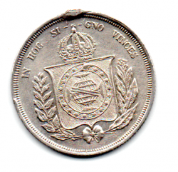 1863 - 500 Réis - Prata .917 - Aprox 6,37 g - 25,5 mm - Moeda Brasil Império - C/ Solda