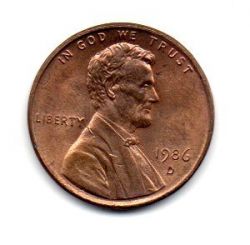 Estados Unidos - 1986D - 1 Cent (Memorial do Lincoln)