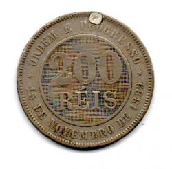 1895 - 200 Réis - Moeda Brasil - Furo tapado