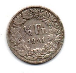 Suíça - 1921 - 1/2 Franc - Prata .835 - Aprox. 2,5g - 18mm