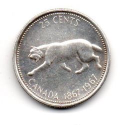 Canadá - 1967 - 25 Cents Prata .800 - Aprox 5,83g - 23,88mm - Comemorativa Centenário da Confederação Canadense