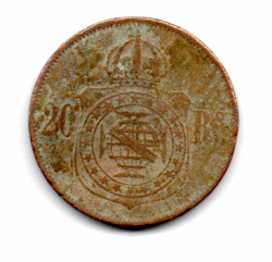 1869 - 20 Réis - Sem Ponto - Moeda Brasil Império - C/ Danos